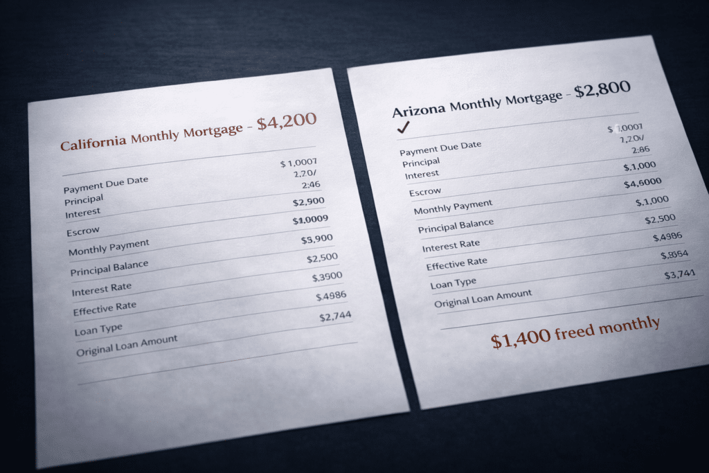 Mortgage statements comparison on navy desk