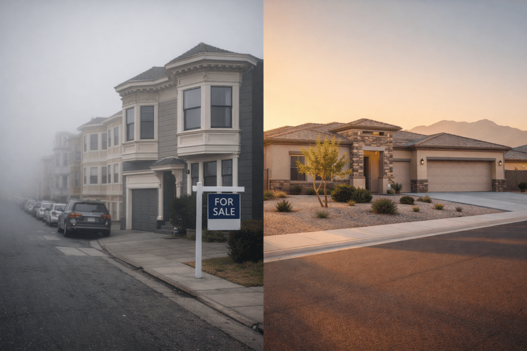 San Francisco for sale home versus Gilbert Arizona home equity comparison California to Arizona relocation destination cost of living city pair