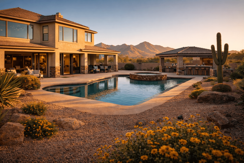 North Scottsdale Arizona luxury backyard pool covered patio McDowell Mountains Silicon Valley equity relocation destination financial upgrade