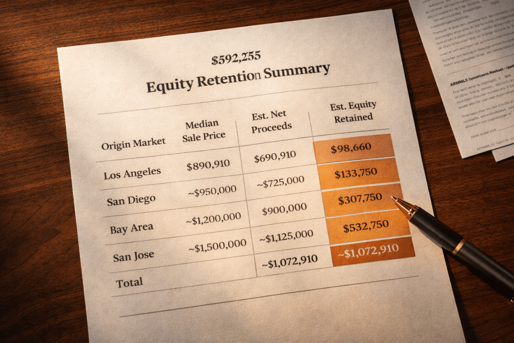 California origin market equity retention table Gilbert Arizona purchase price comparison Los Angeles San Francisco San Diego San Jose retained equity financial planning document