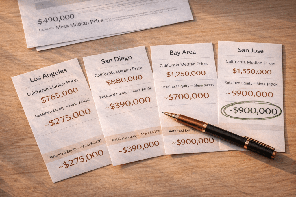 Mesa Arizona equity retention matrix four California origin markets Los Angeles San Diego Bay Area San Jose maximum equity at closing desk