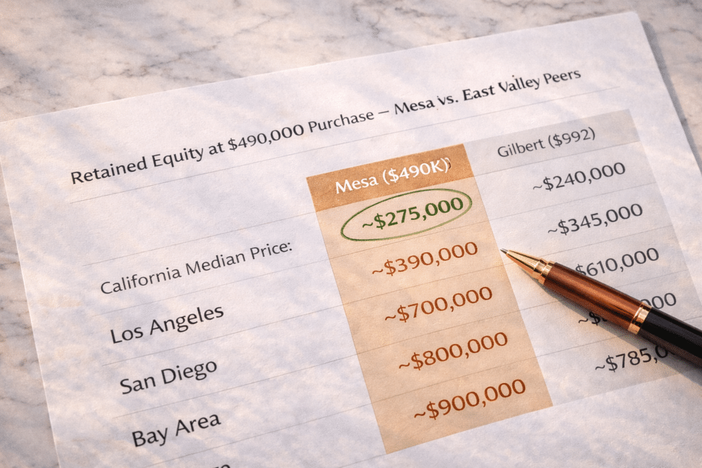 Equity retention comparison table Mesa versus Chandler versus Gilbert California sellers maximum retained equity Mesa Arizona destination guide