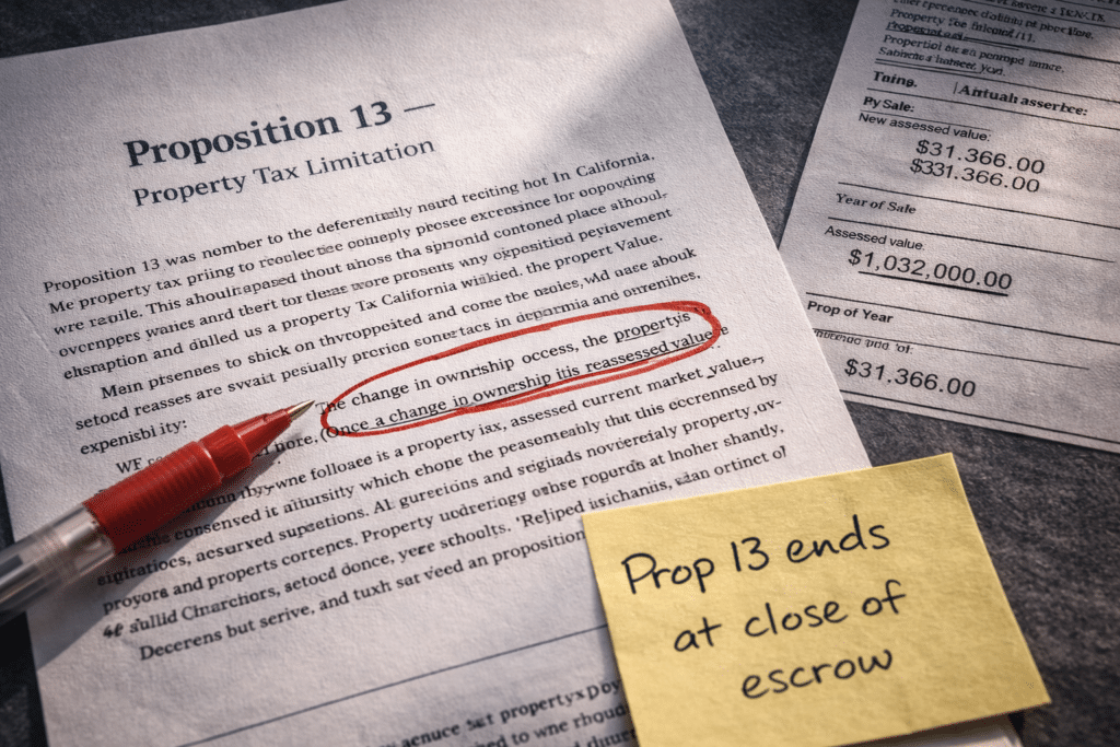 Proposition 13 California property tax limitation document exit reassessment at sale financial guide relocation planning