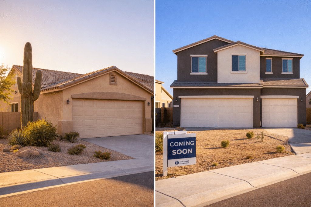 North Phoenix resale home versus new construction home comparison inventory mix Desert Ridge Norterra corridor Seattle equity buyers Phoenix Valley