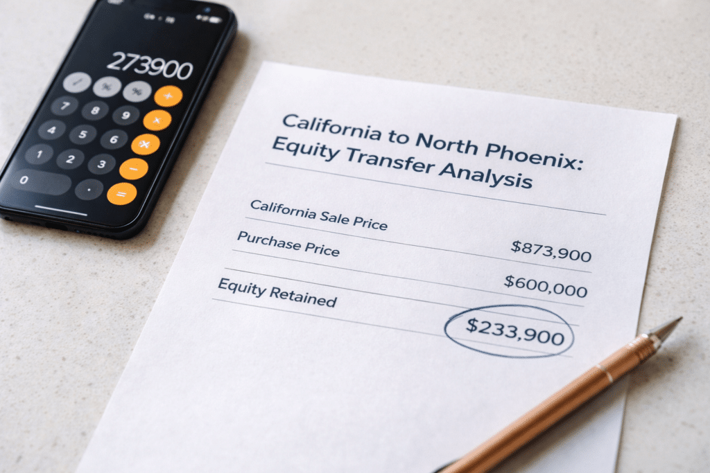 California equity transfer analysis worksheet printed document home sale purchase price retained equity calculation pencil