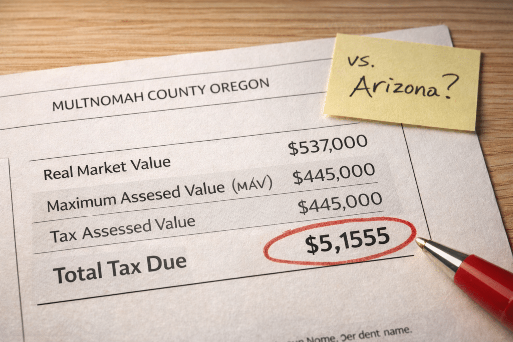 Property tax statement with sticky note